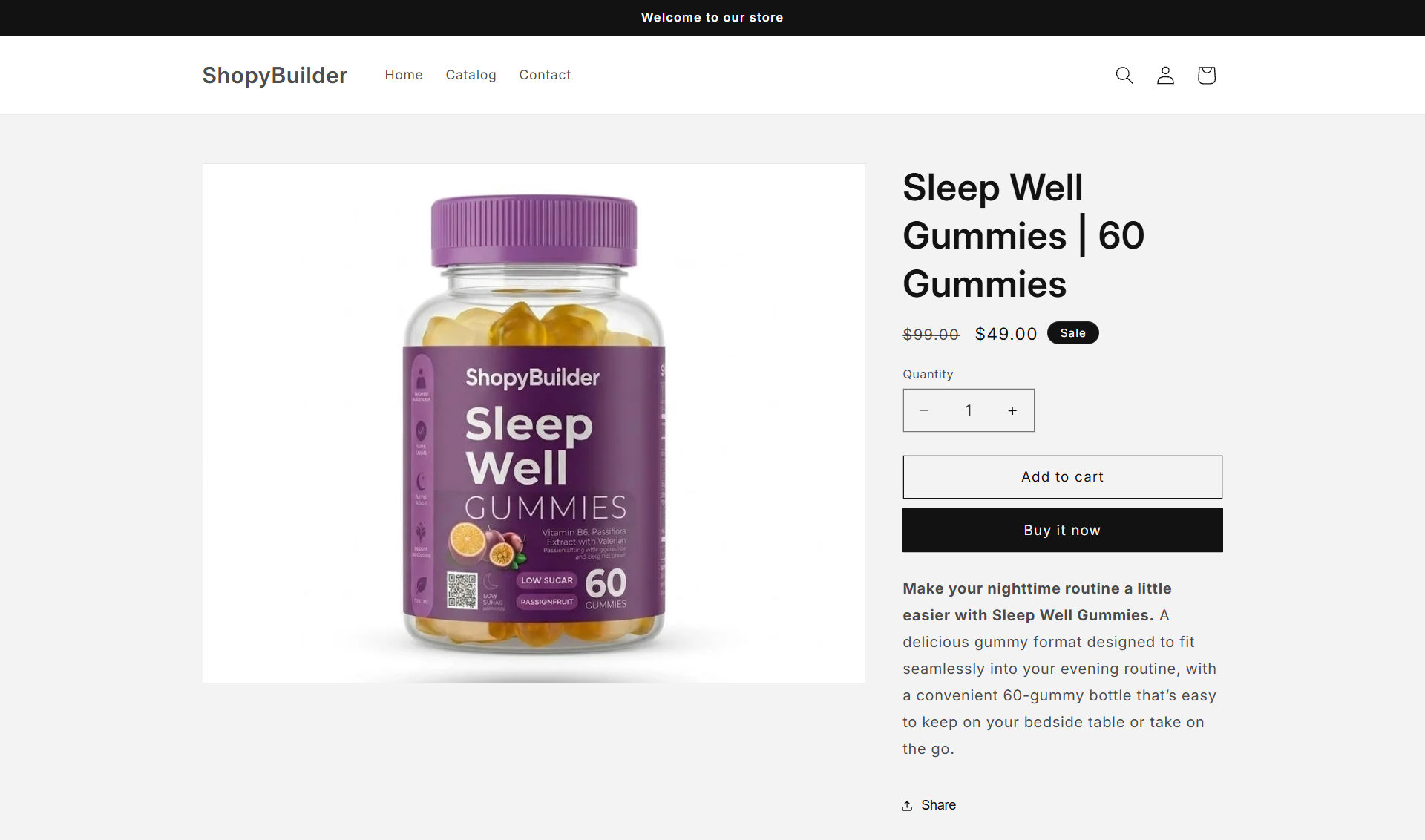 A standard product page with one photo, a price and a buy button