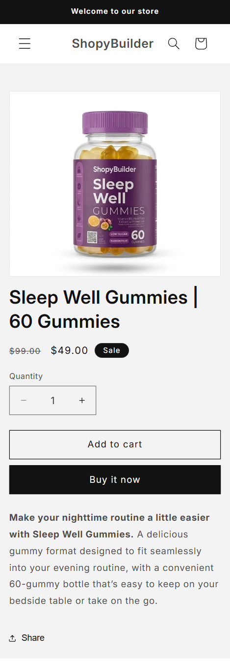 A standard mobile product page